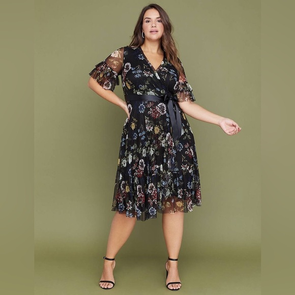 Lane Bryant Dresses & Skirts - LANE BRYANT Women's Floral Mesh Faux Wram Midi Dress Plus Size 20 NWT